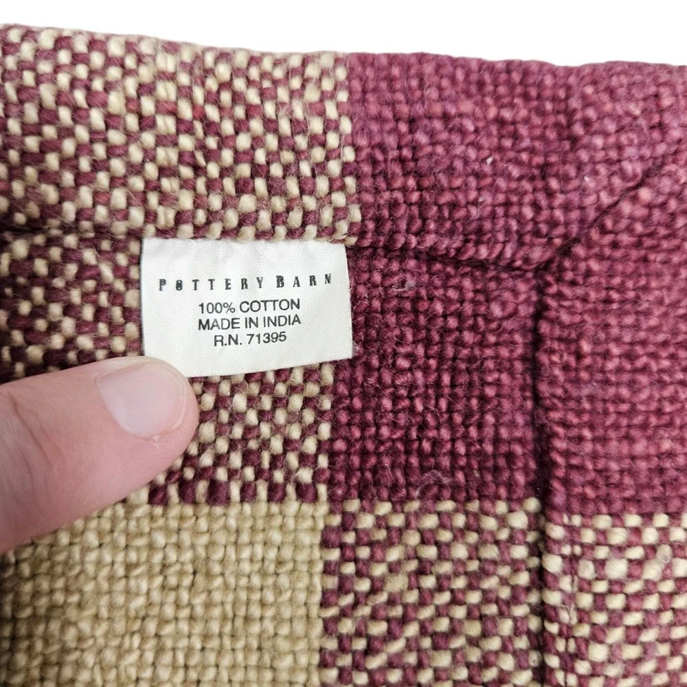 Pottery Barn Placemats Set of 8 Cotton‎ Woven Plaid Burgundy Teal Beige Country
